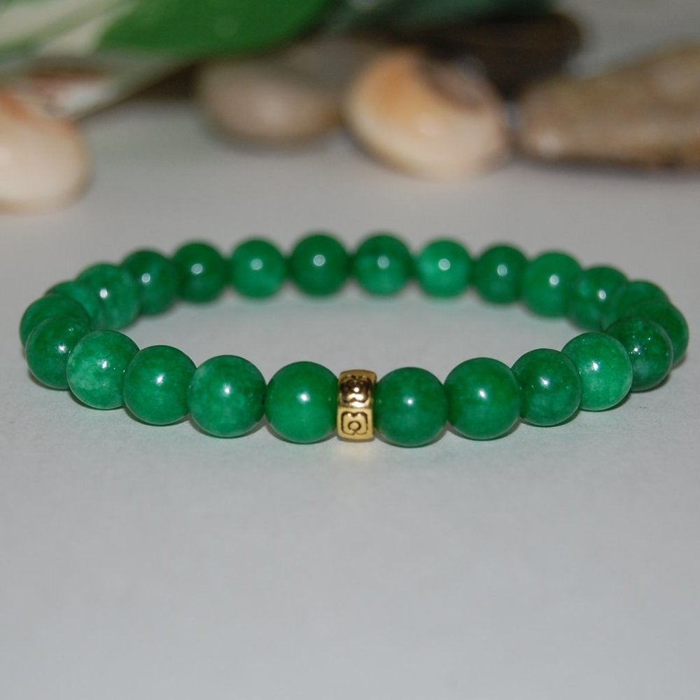 Jade Bracelet,Green Jade Bracelet,Golden Charm Jade Bracelet,8mm Beads